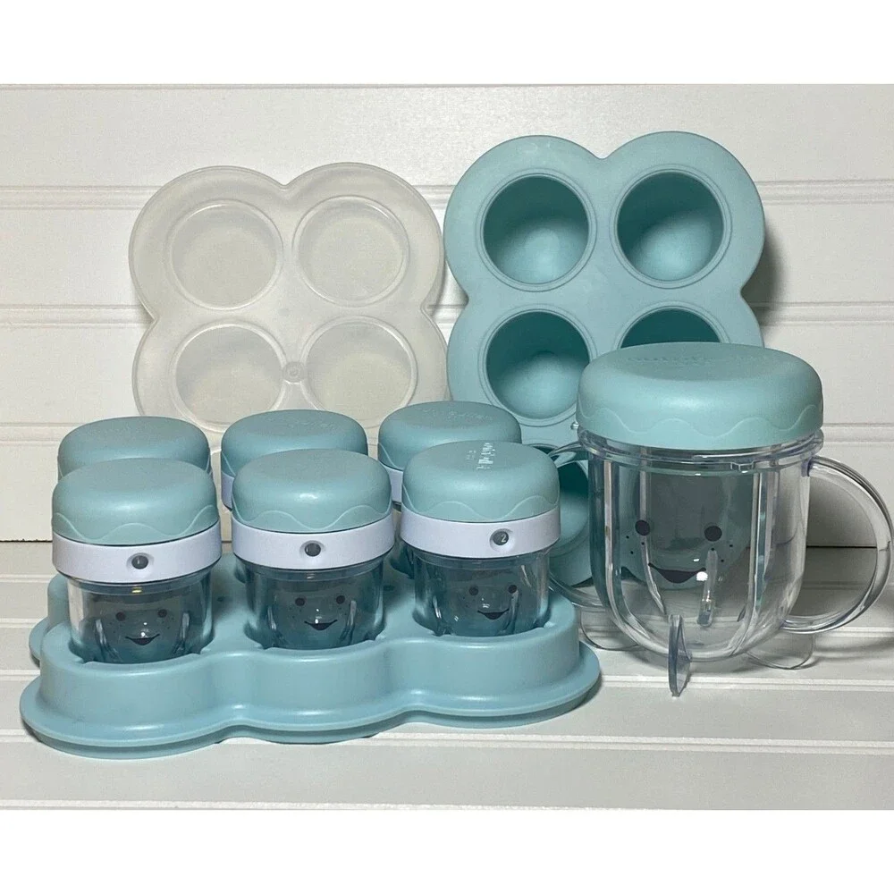 Nutribullet Baby Food Blender Cups Storage Jars Freezer Tray Blue/White NBY50100